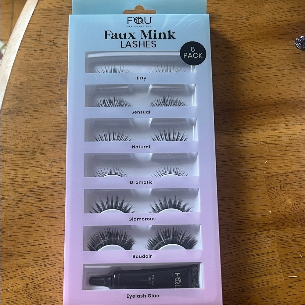 Faux Mink Lashes 6 Pack with Eyelash Glue, NIB